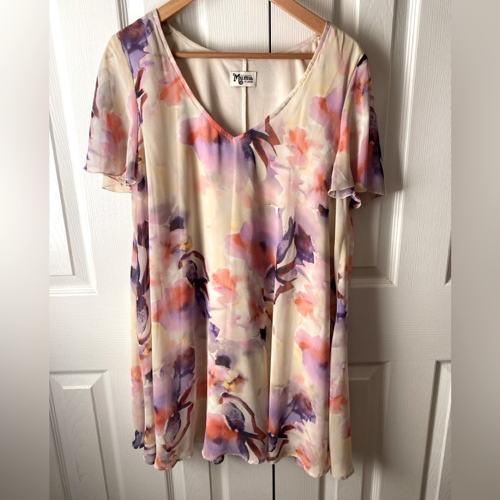 show me your Mumu Kylie Mini Dress in Abers Babers Floral Print Chiffon XL - Picture 2 of 10